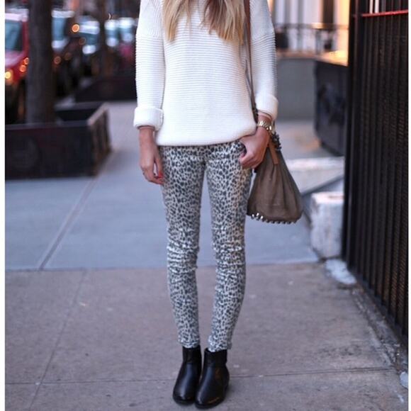 Current Elliott The Super High Waist Stiletto Snow Leopard Slit Step Hem Jeans - Picture 9 of 11